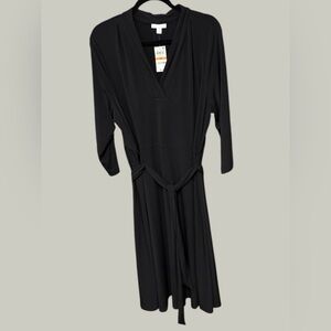 Charter club women’s plus size 3X solid black dress V-neck 3/4 sleeves $90 new